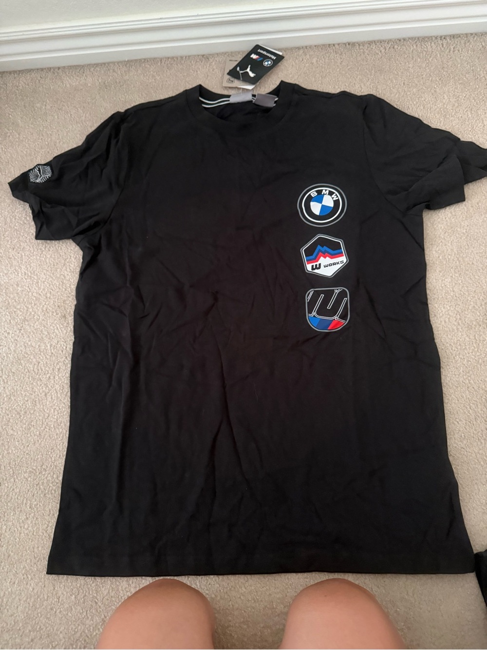 Puma Black Short Sleeve Tee with Blue & Red Badge Accents